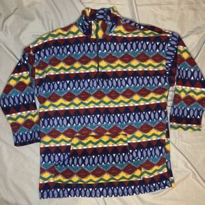 VTG Backroad Blues Vintage 90s Colorful Aztec‎ Pattern Quarter Zip Freeze Size M